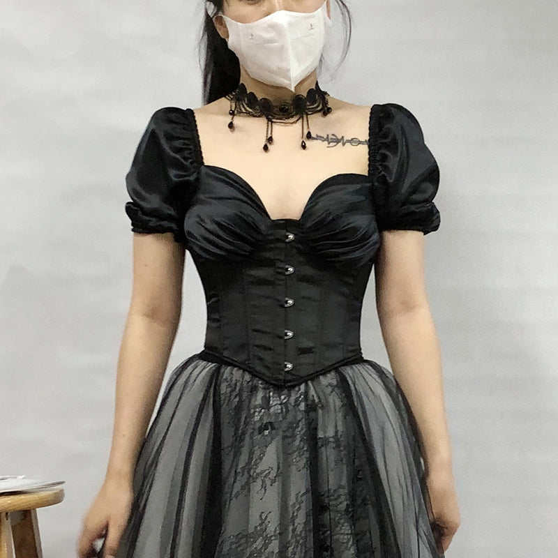 Renaissance Black Silk Corset Top