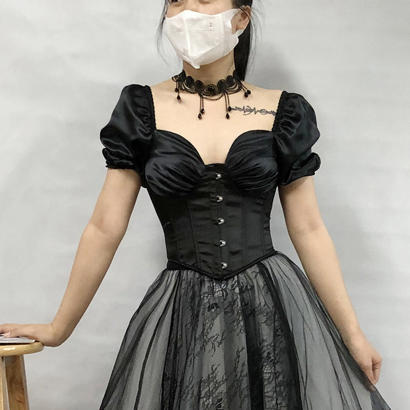 Renaissance Black Silk Corset Top