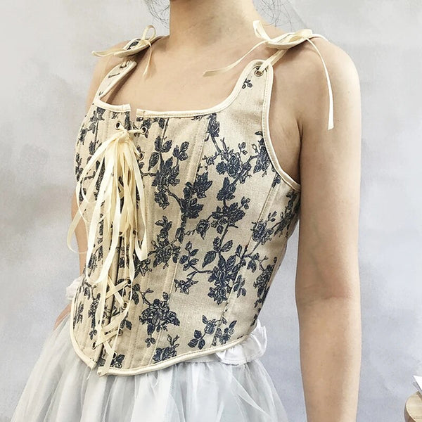 Floral Renaissance Milkmaid Corset, Fairy Bustier Corset Top, Vintage Prom Dress Corset