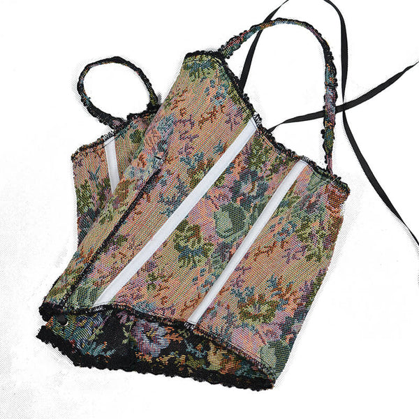 Renaissance Floral Milkmaid Corset, Fairy Overbust Corset Top