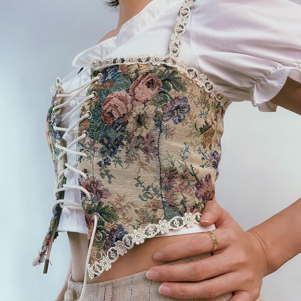 Renaissance Floral Milkmaid Corset, Fairy Overbust Corset Top