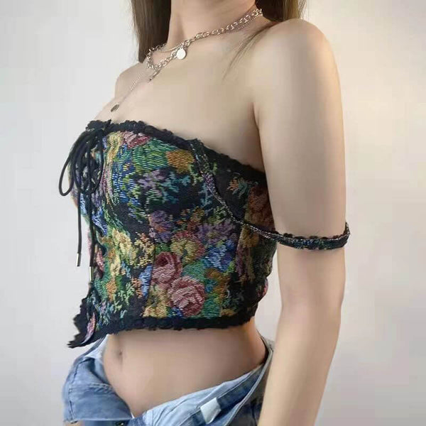 Renaissance Floral Milkmaid Corset, Fairy Overbust Corset Top