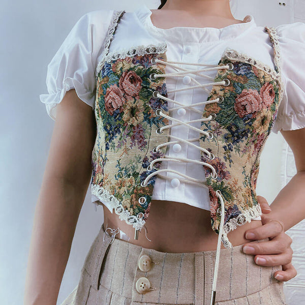 Renaissance Floral Milkmaid Corset, Fairy Overbust Corset Top