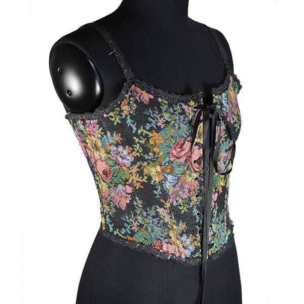 Renaissance Floral Milkmaid Corset, Fairy Overbust Corset Top