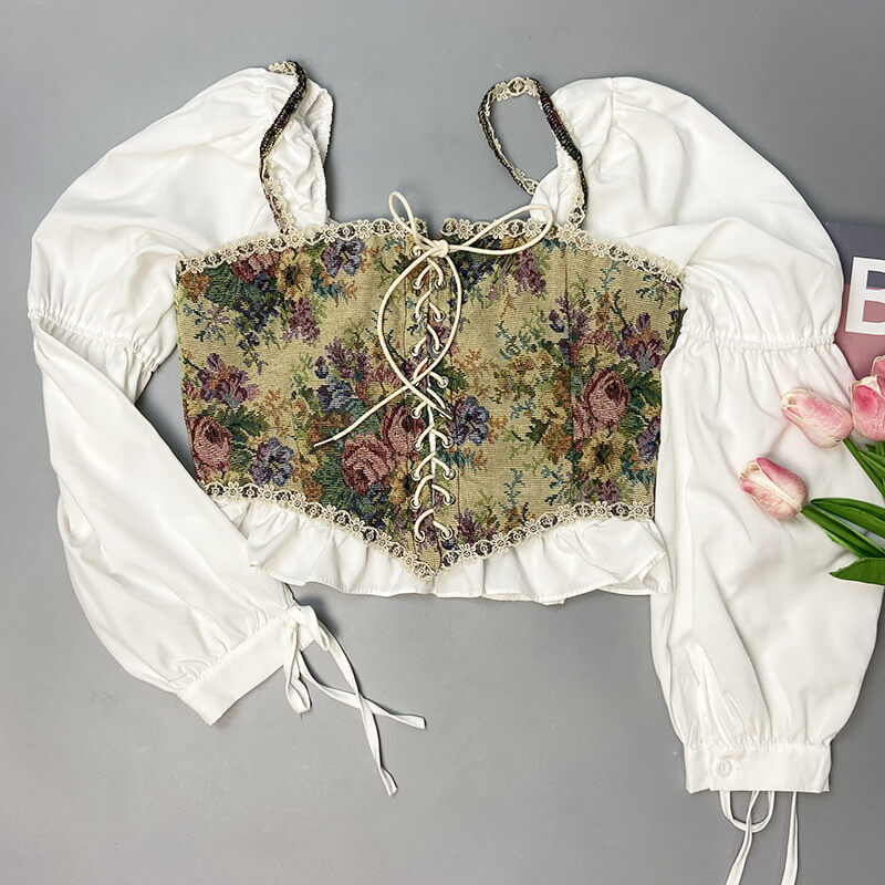 Renaissance Floral Milkmaid Corset, Fairy Overbust Corset Top
