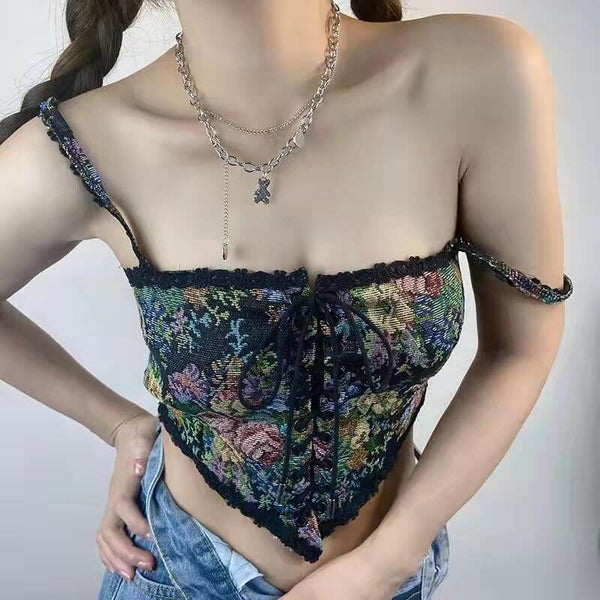 Renaissance Floral Milkmaid Corset, Fairy Overbust Corset Top