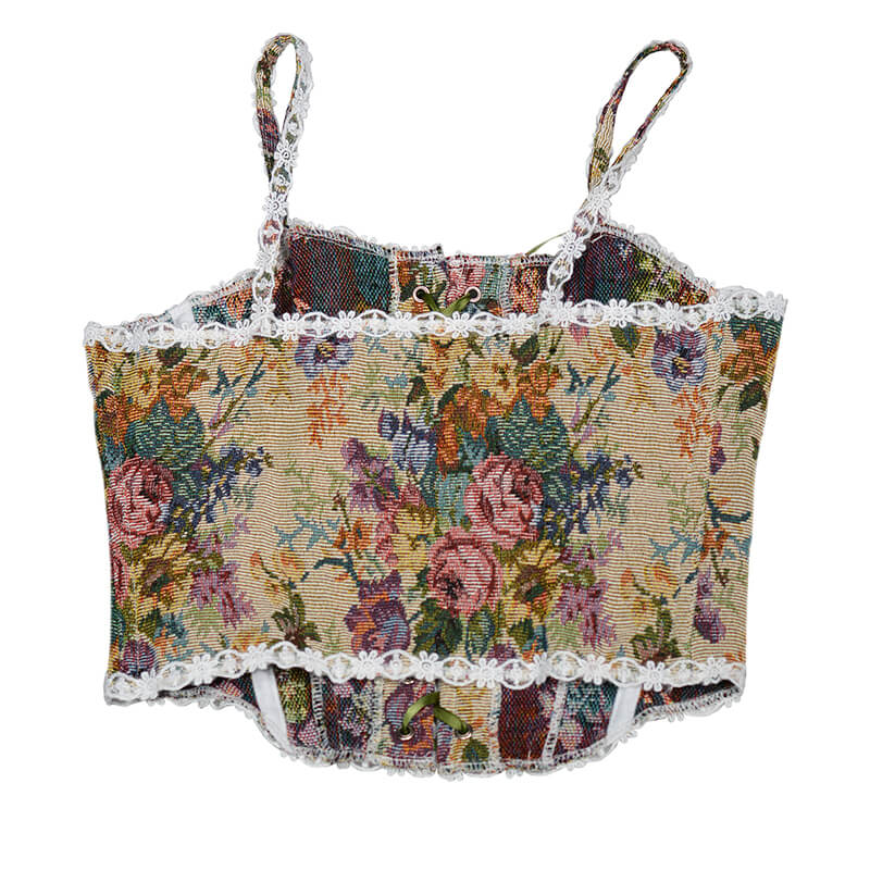 Renaissance Floral Milkmaid Corset, Fairy Overbust Corset Top