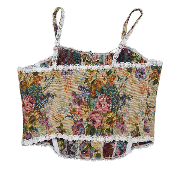Renaissance Floral Milkmaid Corset, Fairy Overbust Corset Top
