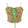 Renaissance Floral Milkmaid Corset, Medieval Cupless Bustier Crop Top