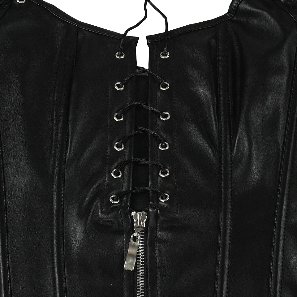 Renaissance Gothic Black Leather Corset, Steampunk Fantasy Bustier Corset Top