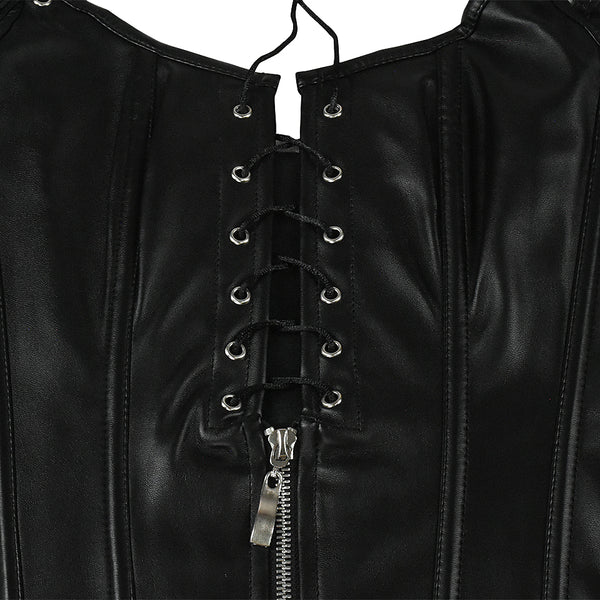 Renaissance Gothic Black Leather Corset, Steampunk Fantasy Bustier Corset Top