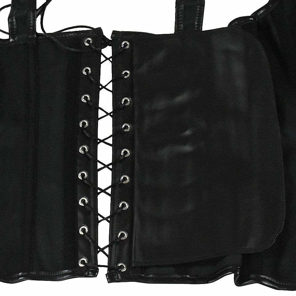 Renaissance Gothic Black Leather Corset, Steampunk Fantasy Bustier Corset Top