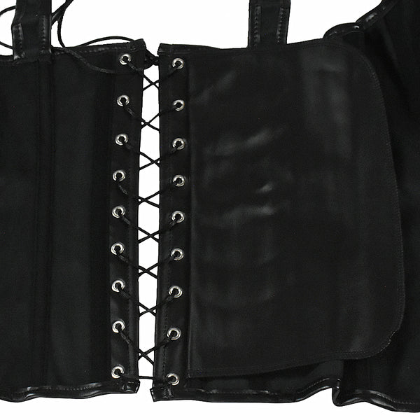 Renaissance Gothic Black Leather Corset, Steampunk Fantasy Bustier Corset Top
