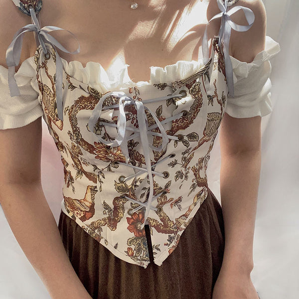 Renaissance Milkmaid Corset Top, Fairy Cupless Prom Dress Corset, Floral Bustier Y2k Crop Top