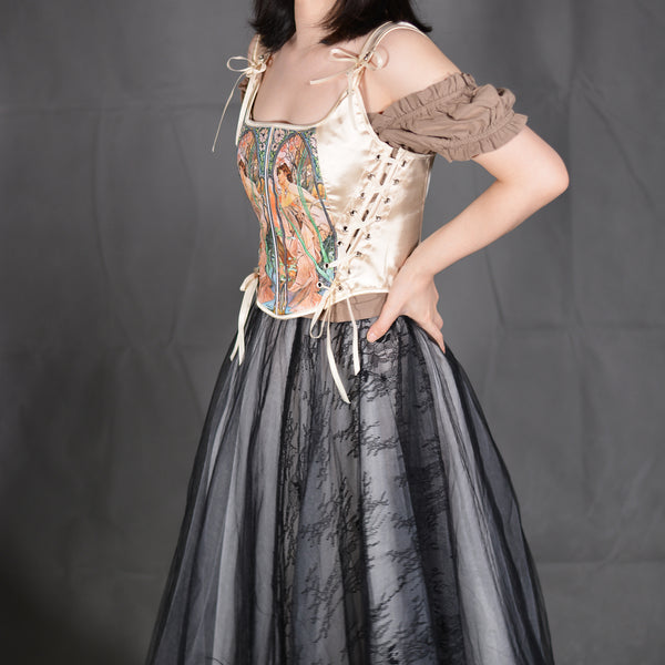 Renaissance Overbust Tapestry Corset, Medieval Vintage Tank Corset Top,