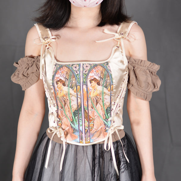 Renaissance Overbust Tapestry Corset, Medieval Vintage Tank Corset Top,