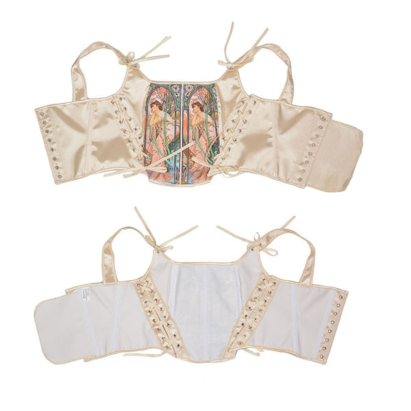 Renaissance Overbust Tapestry Corset, Medieval Vintage Tank Corset Top,