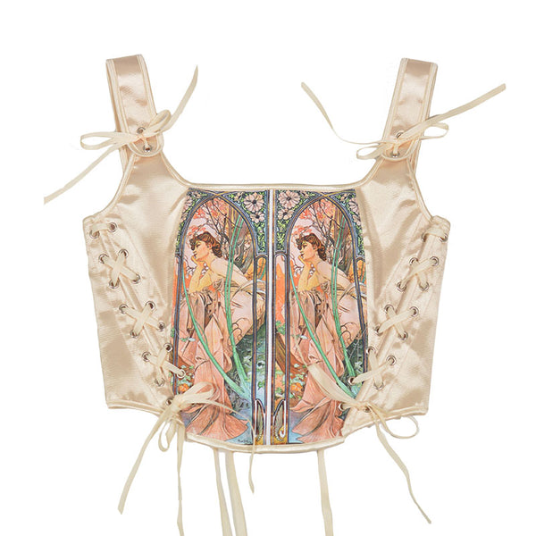 Renaissance Overbust Tapestry Corset, Medieval Vintage Tank Corset Top,