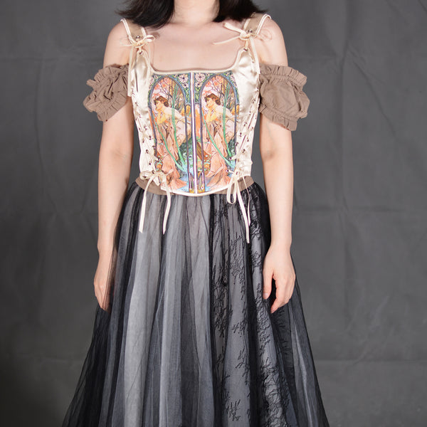 Renaissance Overbust Tapestry Corset, Medieval Vintage Tank Corset Top,