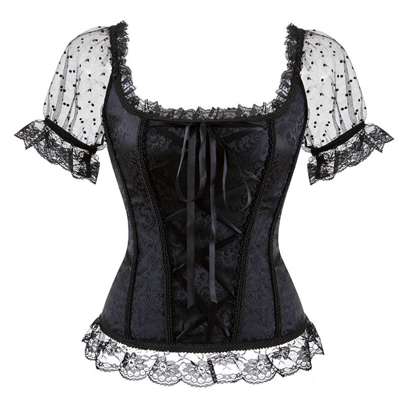 Renaissance Steampunk Pirate Corset – Medieval Black Bustier, Victorian Y2K Fairy Corset Top
