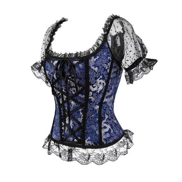 Renaissance Steampunk Pirate Corset – Medieval Black Bustier, Victorian Y2K Fairy Corset Top