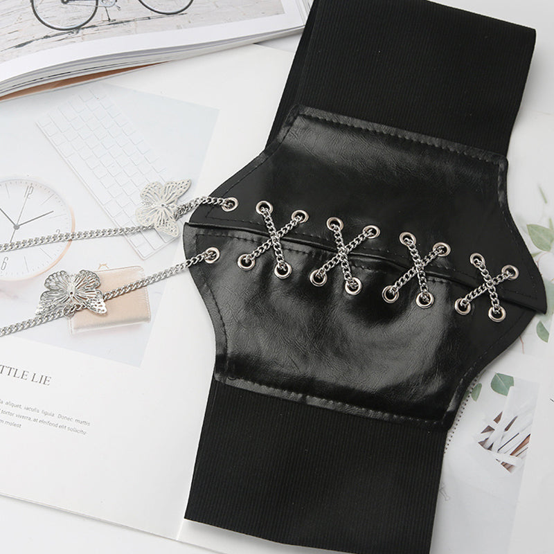 Renaissance Underbust Corset Belt, Butterfly Chain Wide Waist Corset Belt,
