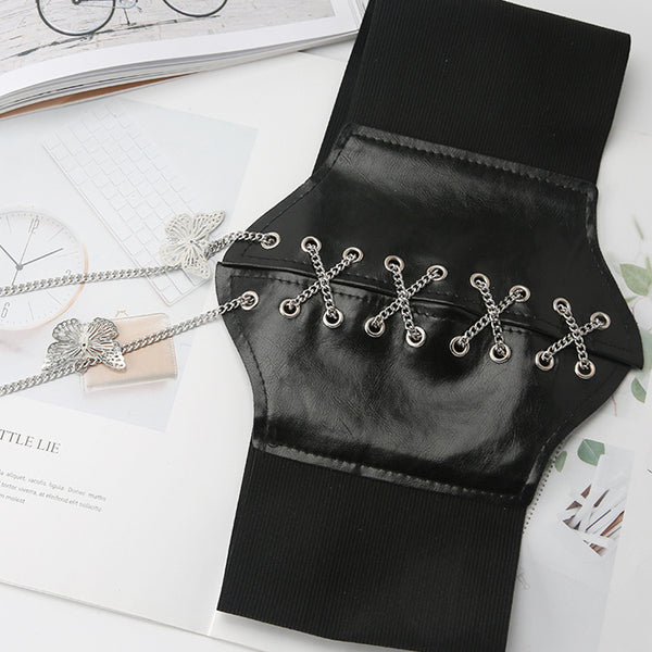 Renaissance Underbust Corset Belt, Butterfly Chain Wide Waist Corset Belt,