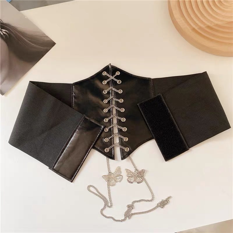 Renaissance Underbust Corset Belt, Butterfly Chain Wide Waist Corset Belt,