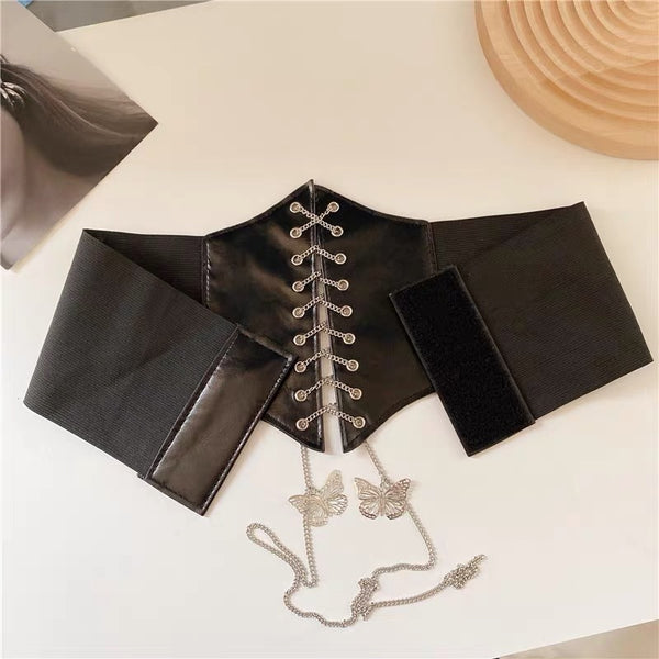 Renaissance Underbust Corset Belt, Butterfly Chain Wide Waist Corset Belt,