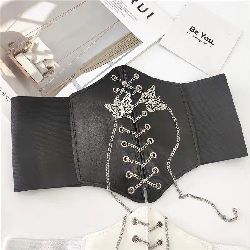 Renaissance Underbust Corset Belt, Butterfly Chain Wide Waist Corset Belt,