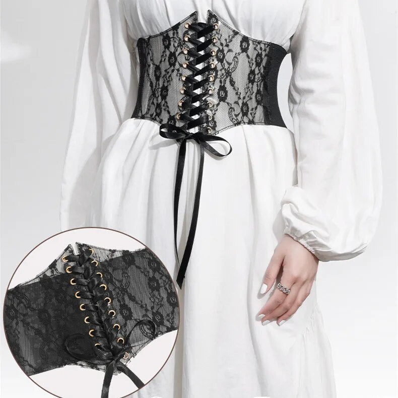 Floral Renaissance underbust Corset, Wide Waist Elastic Corset Belt,