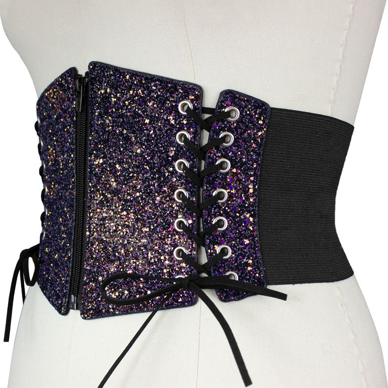 Renaissance Underbust Leather Corset, Wide Waist Elastic Corset Belt,