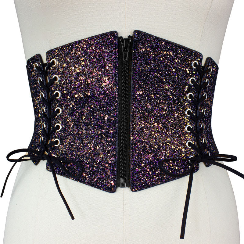 Renaissance Underbust Leather Corset, Wide Waist Elastic Corset Belt,