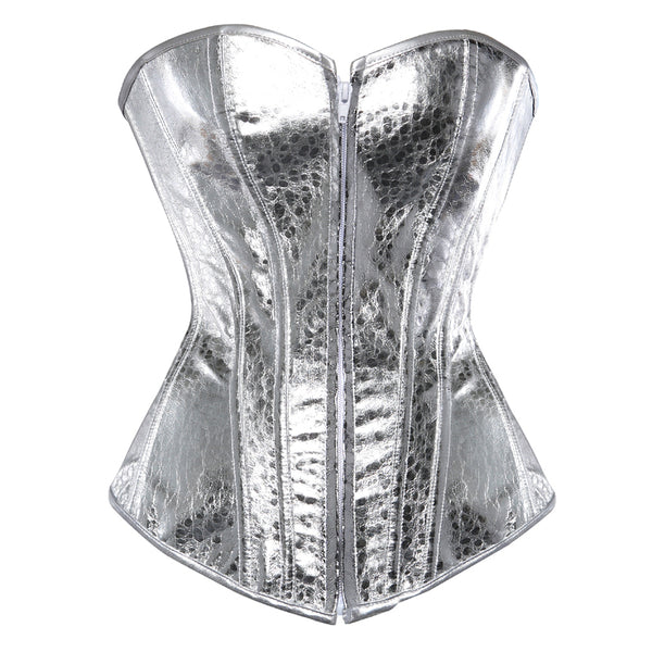 Renaissance Victorian Overbust Corset, Unique Retro Silver & Gold Corset