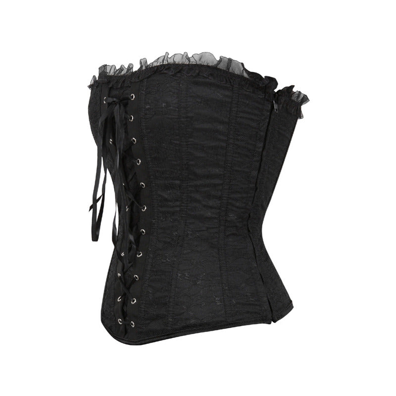 Renaissnace Overbust Black Corset, Medieval Victorian Lace Up Corset,