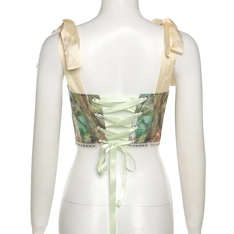 Renaissnace Overbust Corset Top, Medieval Lace up Tapestry Corset,