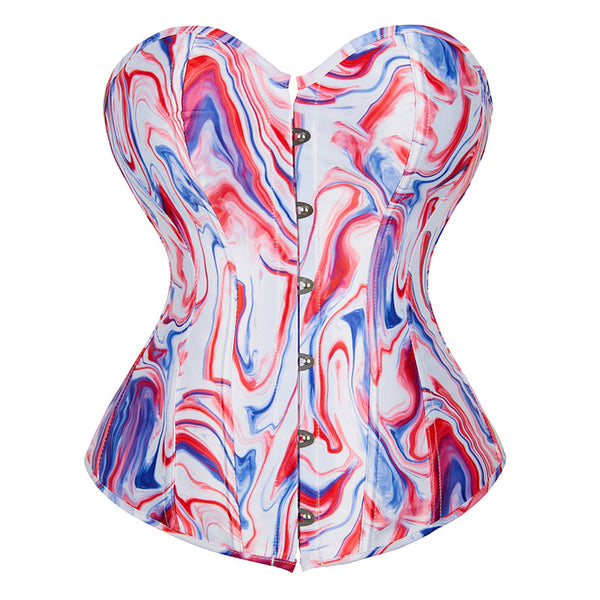 Unique Overbust Party Corset, Vintage Lace up Grafitti Print Corset,