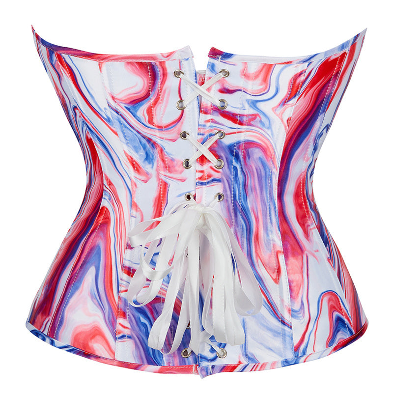 Unique Overbust Party Corset, Vintage Lace up Grafitti Print Corset,