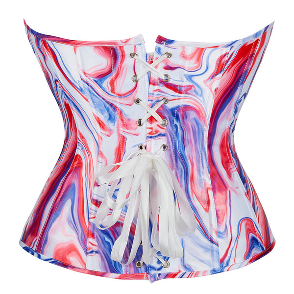 Unique Overbust Party Corset, Vintage Lace up Grafitti Print Corset,
