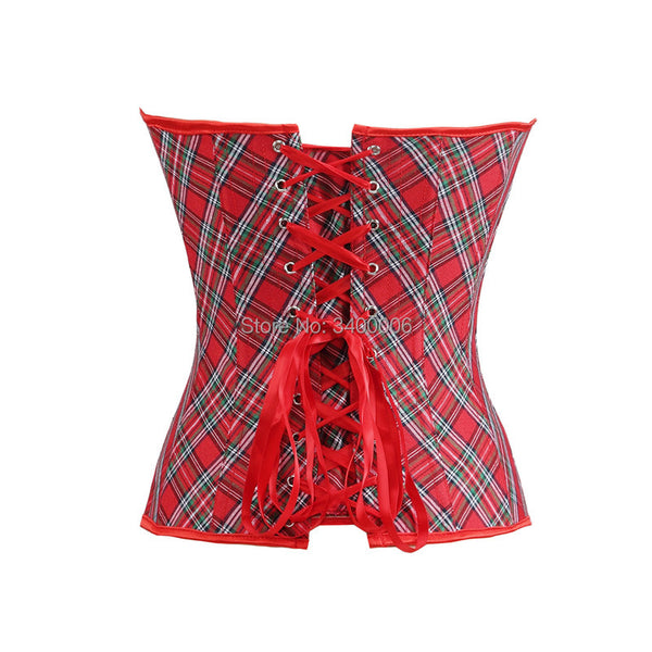 Unique Overbust Plaid Corset, Elegant Lace up Halter Corset, Victorian Renaissance Cosplay Corset