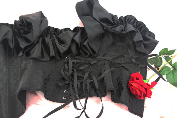 Victorian Renaissance Overbust Corset – Vintage Steampunk Corset,Off Shoulder Ruffles Corset