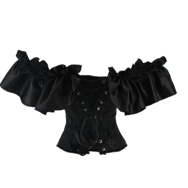 Victorian Renasissance Overbust Corset, Vintage Steampunk Goth Corset, Lace Up Off Shoulder Ruffles Corset