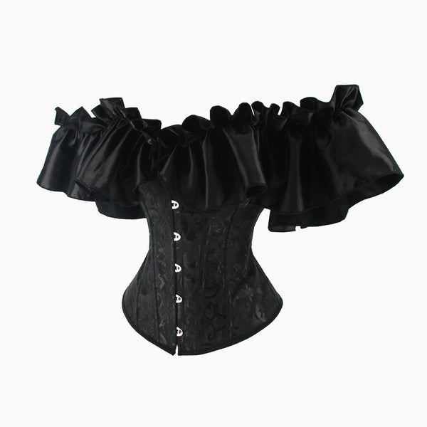 Victorian Renasissance Overbust Corset, Vintage Steampunk Goth Corset, Lace Up Off Shoulder Ruffles Corset