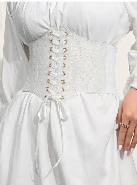 Floral Renaissance underbust Corset, Wide Waist Elastic Corset Belt,