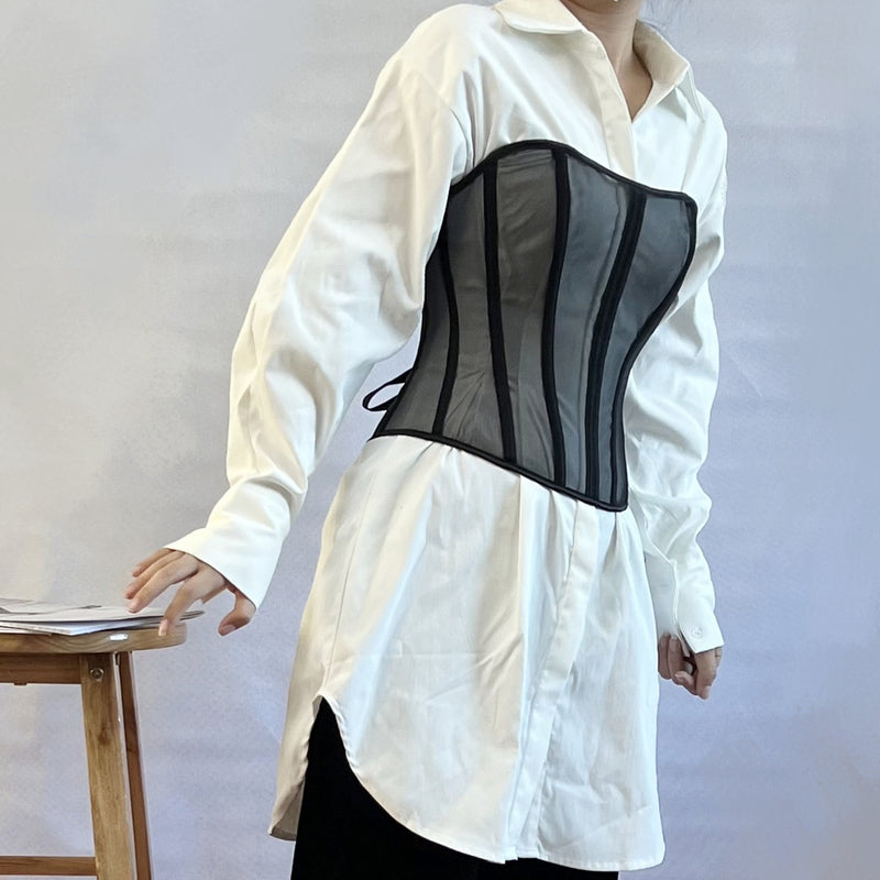 Vintage Victorian Mesh Corset, Renaissance Back Lace up Corset, Retro Overbust Womens Corset